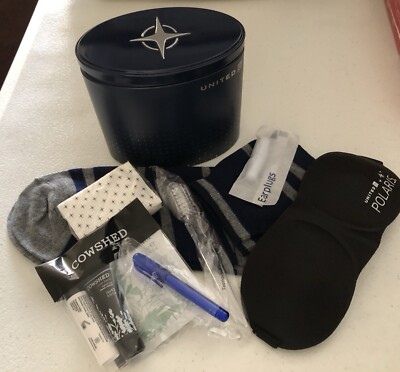 United Airlines NEW Polaris Business Class Dark Blue Amenity Kit TIN