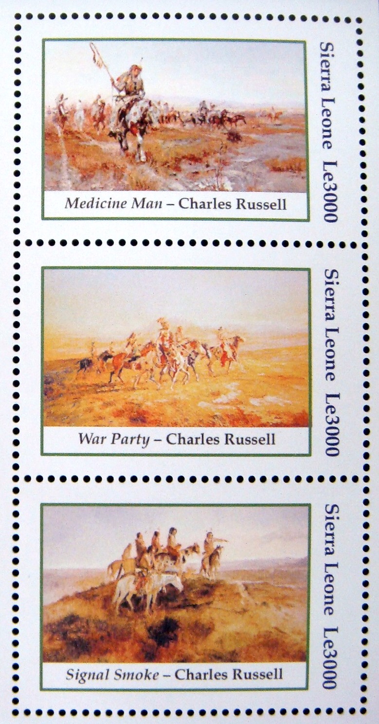 2004 MNH SIERRA LEONE PAINTINGS OF AMERICAN INDIANS STAMP SHEET ART MEDICINE MAN