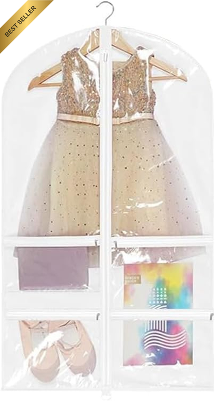 Clear PVC Dance Costume Bags Garment Bag for Dance Competitions, with 3 Seperate