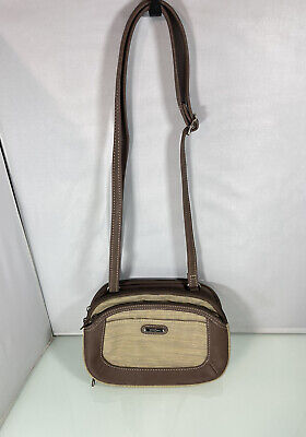 MultiSac Brown Faux Leather Multi Pocket Compartment Crossbody Purse Travel Bag