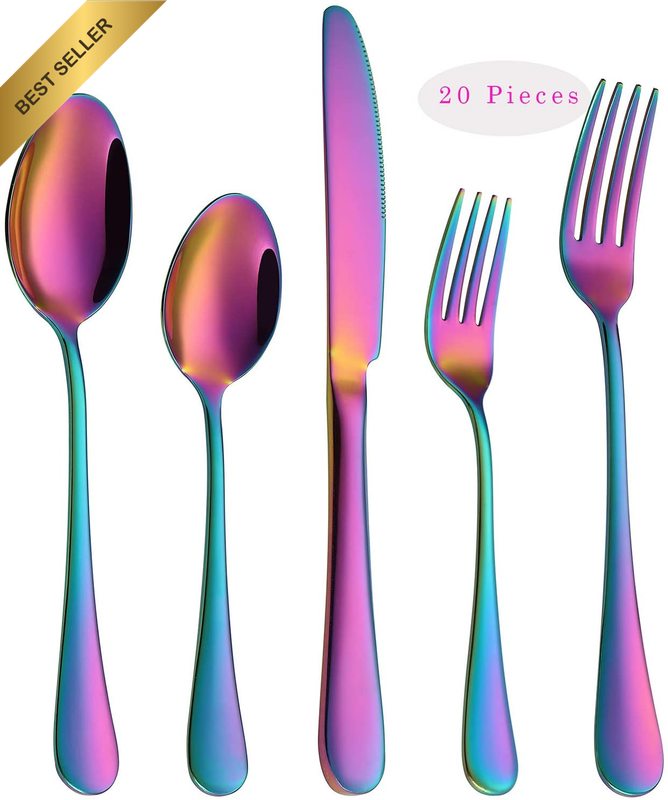Rainbow Flatware Cutlery Silverware Set 20PC for 4 SS Mirror Dishwasher Safe
