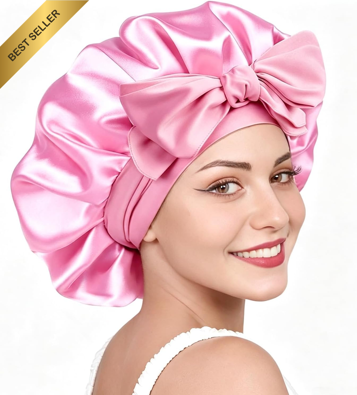 Satin Silk Bonnet, Sleep Cap for Curly Hair, Adjustable Tie Band, for Women (1,
