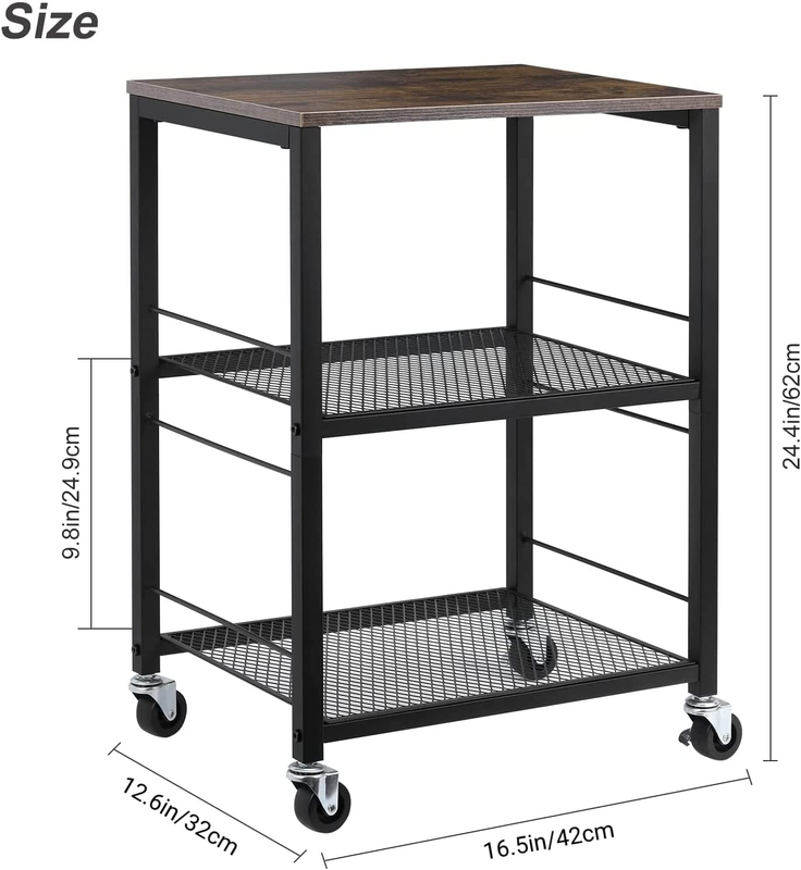 Rolling Bar Cart [3 Tier] Kitchen Microwave Cart Island on Wheels, Coffee Statio