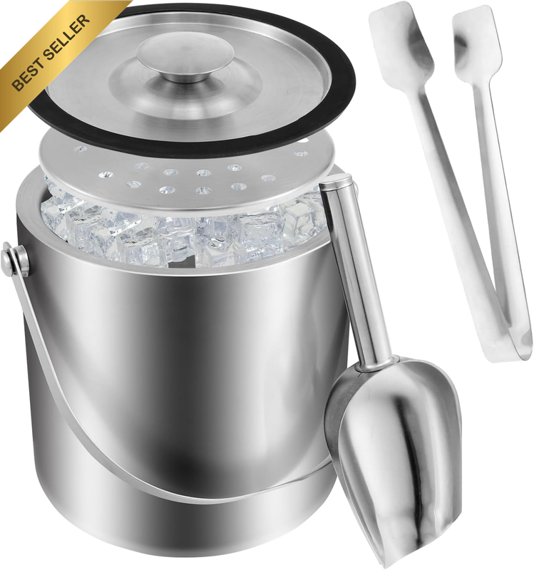 Ice Bucket with Handle Double Wall Insulated Ice Bucket 2L ICES Buckets Containe