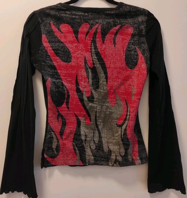 Custo Barcelona Womens Long Sleeved Top 32 inch/81 cm Bust Vintage 90s Red Black