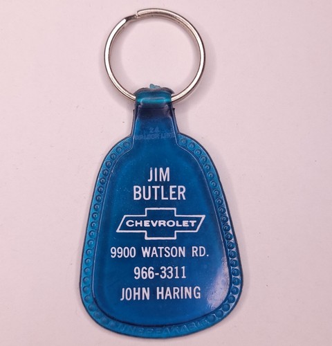 Vtg 80s Jim Butler Chevrolet Bow Tie Keyring Keychain CHEVY