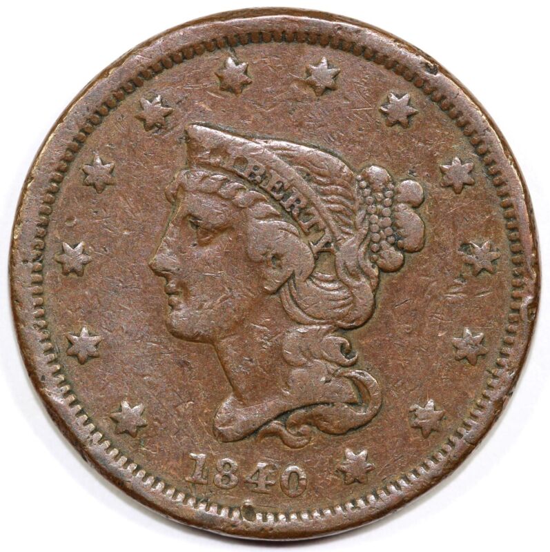 1840 1c Braided Hair Large Cent