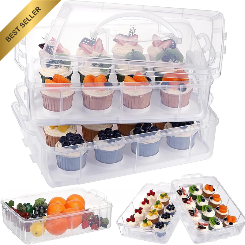 Cupcake Carrier with Handle 2 Tier Cupcake Box Bake Cake Holder 24 Muffin Cases