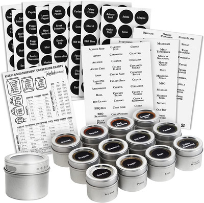 Talented Kitchen 12 Magnetic Spice Jars for Refrigerator, 3 oz, Silver 