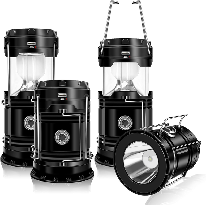 Solar Camping Lantern 4 Pack Collapsible LED USB Rechargeable Emergency Light