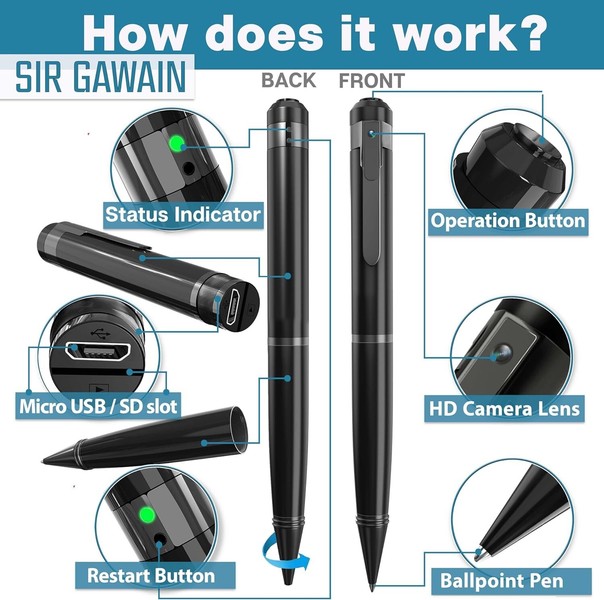 Friendly Pen Sir Gawain Surveillance Pen Nanny Cam Spy Pen Wireless Hidden Cam - Image 7