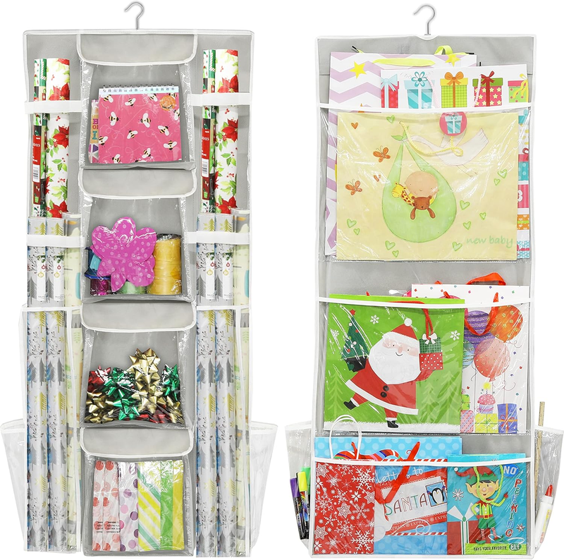 Double-Sided Hanging Gift Wrap Organizer Storage Pockets, Set of 1