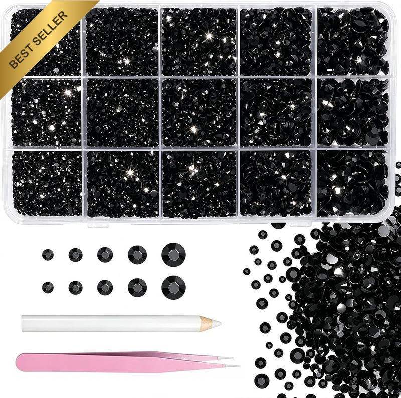 Black Rhinestones, Multi Size Nail Gems for DIY Nail Art & Crafts