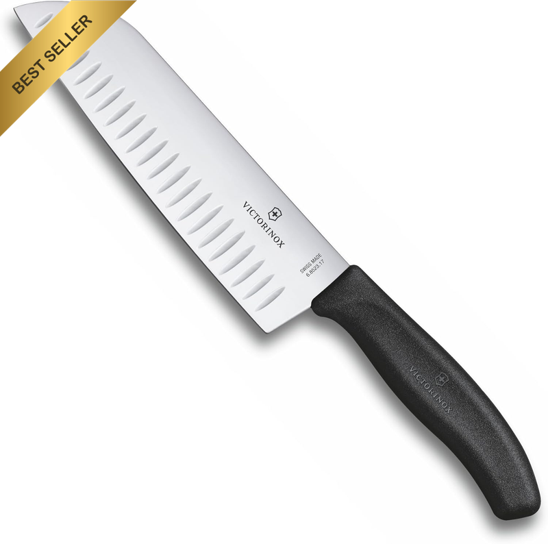 Swiss Classic Fluted Wide Blade Santoku Knife, Black, 6.8523.17B