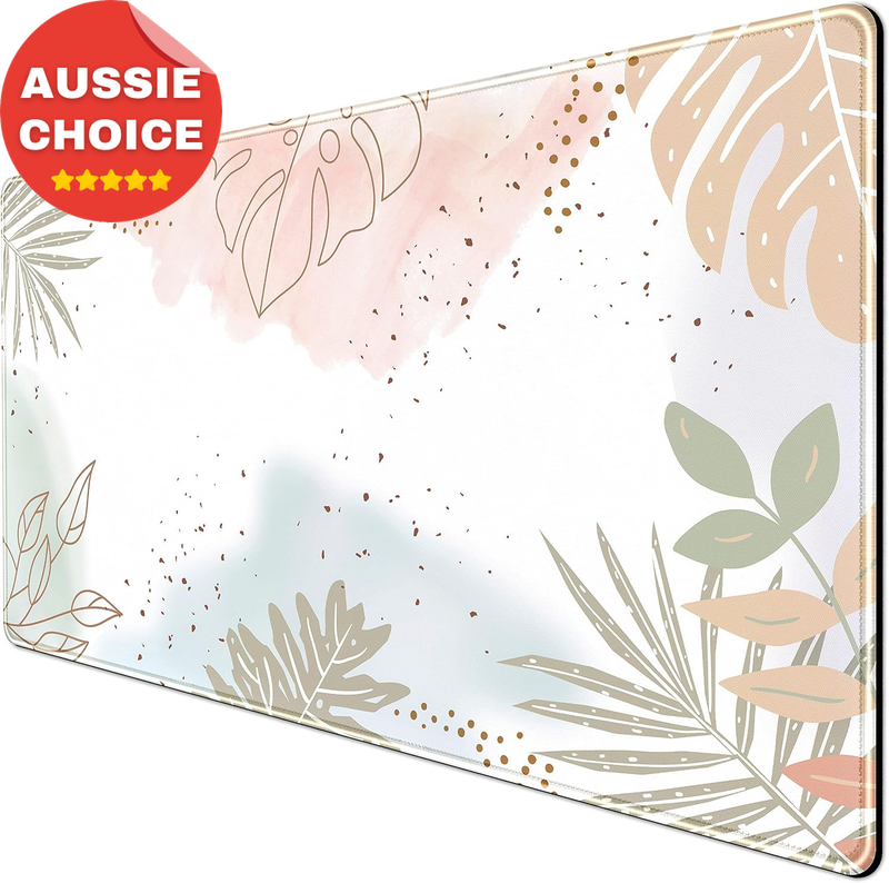 Boho Pastel Plant Mousepad Matcha Green Abstract Large Desk Mat 31.5x15.75 In
