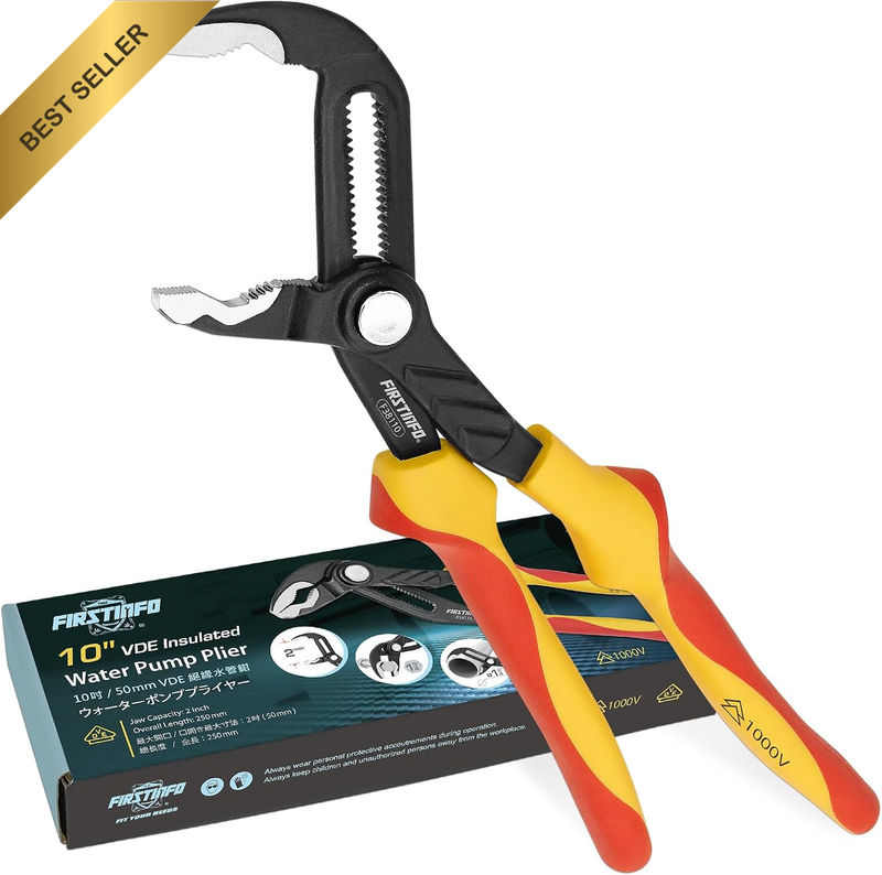 F38110 Taiwan Insulated VDE Water Pump Pliers, 10-Inch, 1000V, V-Jaw Quick Relea