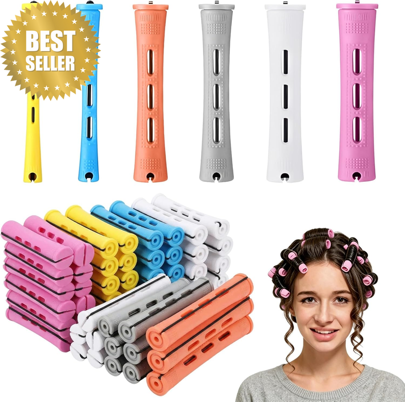60 Piece Hair Perm Rod Set, 6 Sizes of Cold Wave Curling Rollers in Vibrant Colo