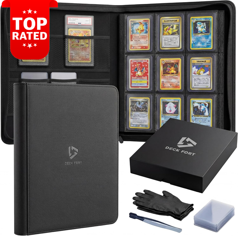 9 Pocket Toploader Binder Collector Kit Gloves Tweezers TCG Sports Cards Set