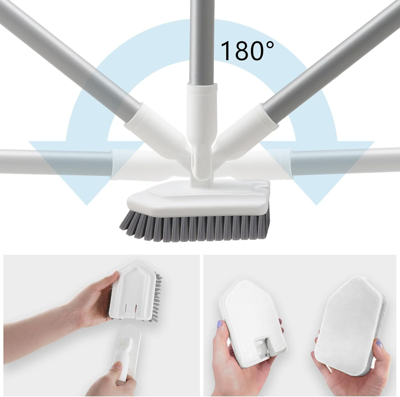 Floor Scrub Brush, 3-in-1 Shower Scrubber Tub Tile Floor Cleaner with Adjustable