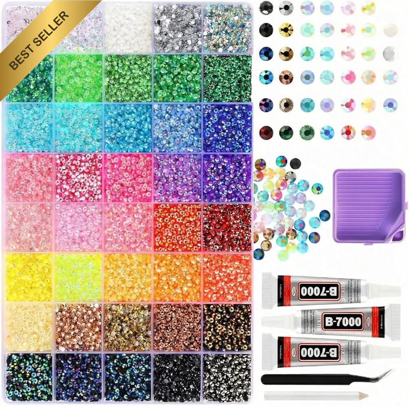 40000Pcs 40 Colors Bedazzling Kit Resin Jelly Rhinestones with 3Pcs Glue
