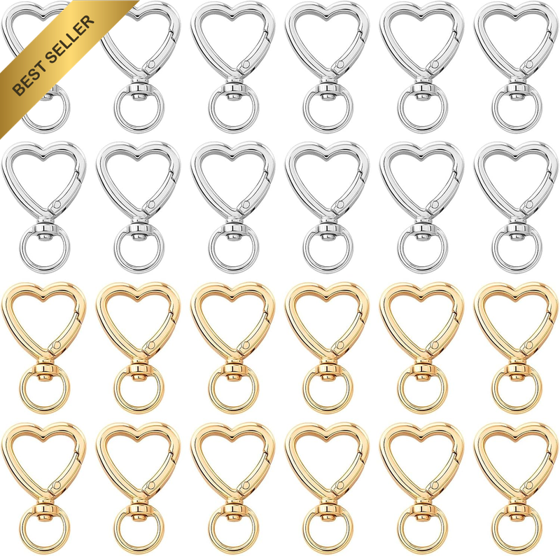 Heart Keychain Clip with Swivel Clasps Hooks Cute Silver Heart Shaped Carabiner