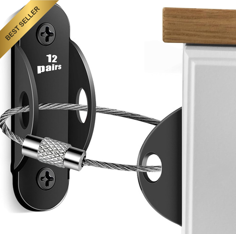 Furniture Anchors for Baby Proofing (12 Pack), anti Tip Wall Straps Secure 400 L