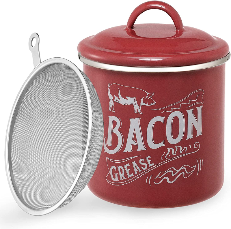 38OZ (1.3L) Bacon Grease Saver Container with Fine Strainer 