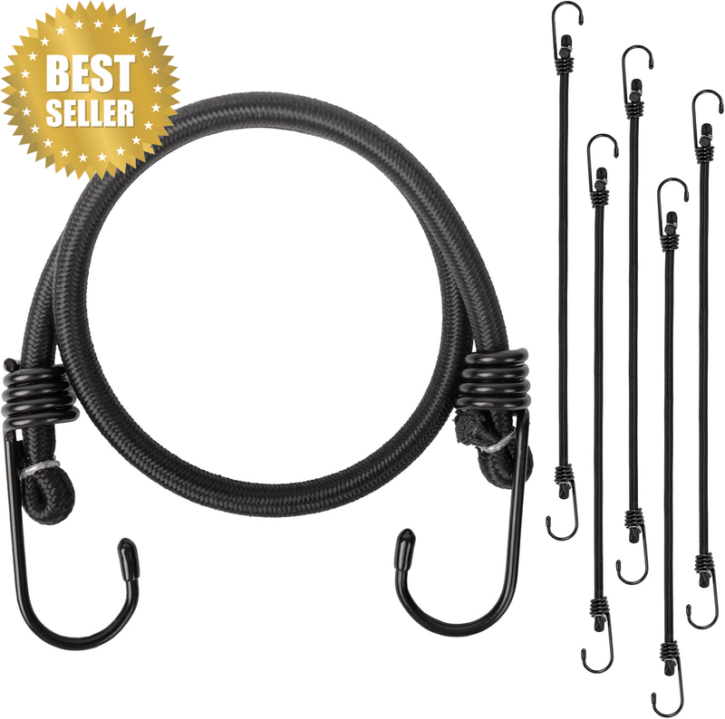 Bungee Cord with Hooks, 5 Pack Black Elastic Bungee Rope, 60Cm Length 8Mm Diamet