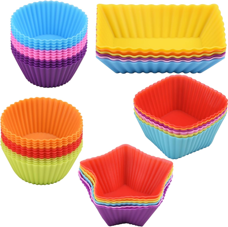 Pack of 42 Silicone Baking Cups Reusable Muffin Cups BPA Free Cupcake Liner Tray