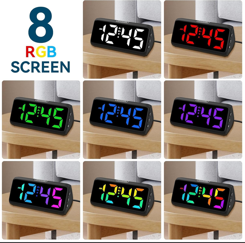 Digital Alarm Clock, RGB Loud Alarm Clocks for Bedrooms Heavy Sleepers Seniors K