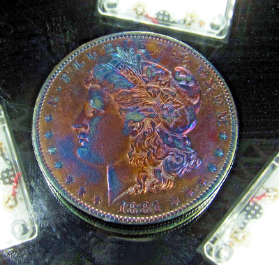 1881 O Morgan Silver Dollar Colorful Toning BU Rainbow Color Toned Coin