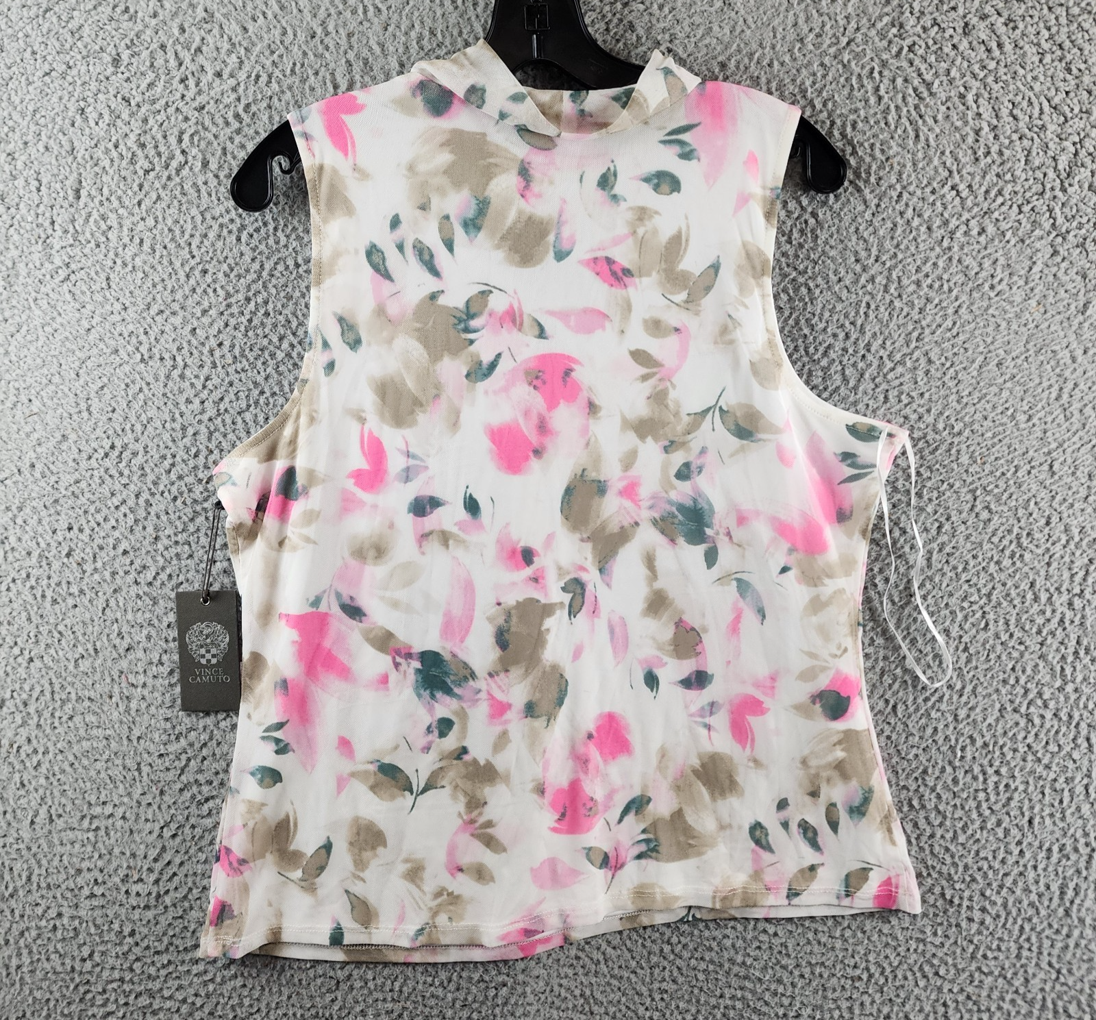 Vince Camuto Printed Mesh Mock-Neck Sleeveless Top Women's L New Ivory Pullover - Picture 12 of 14