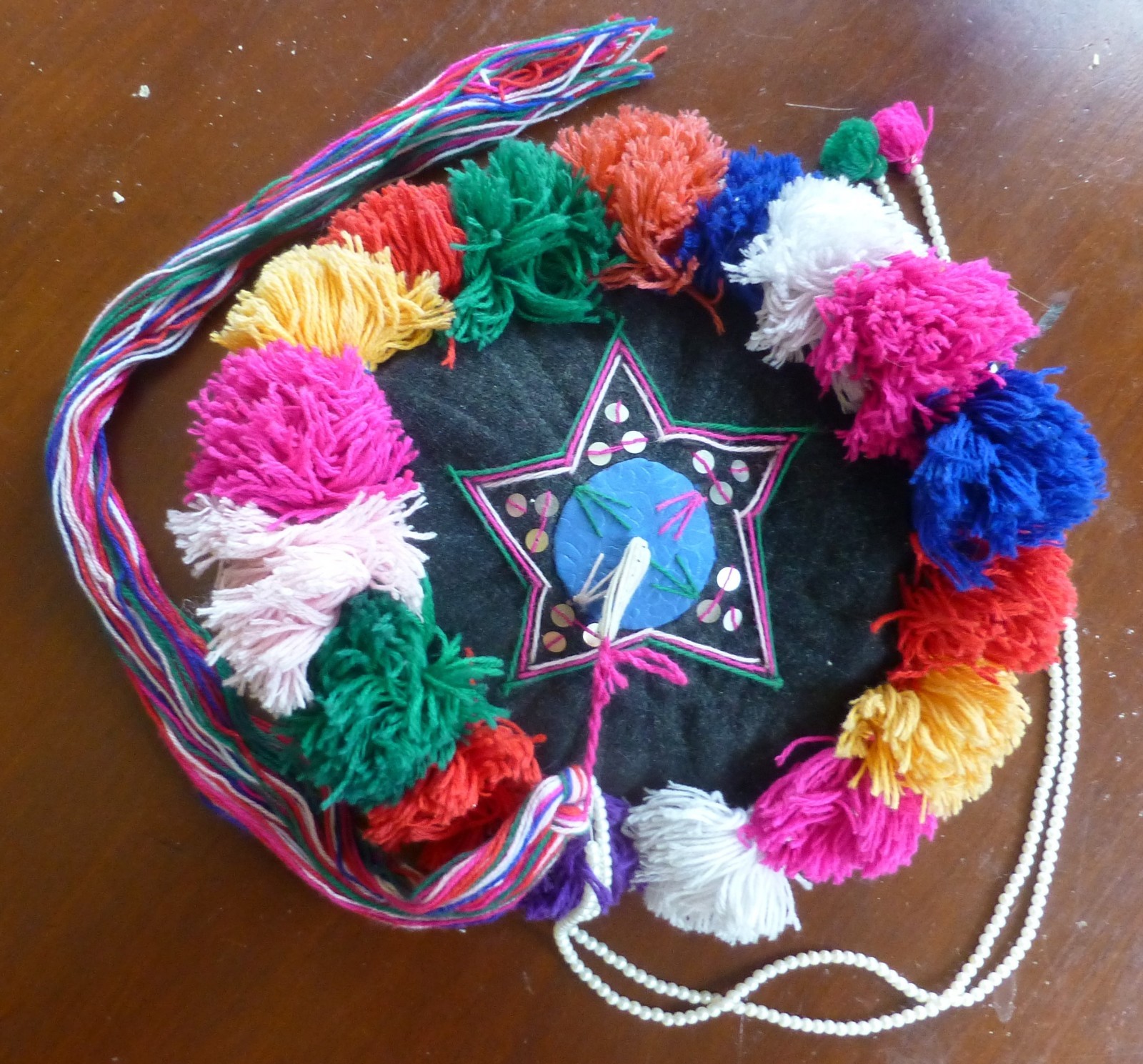 Palung-Burmese Traditional Hat worn by Married Women (with White Beads)