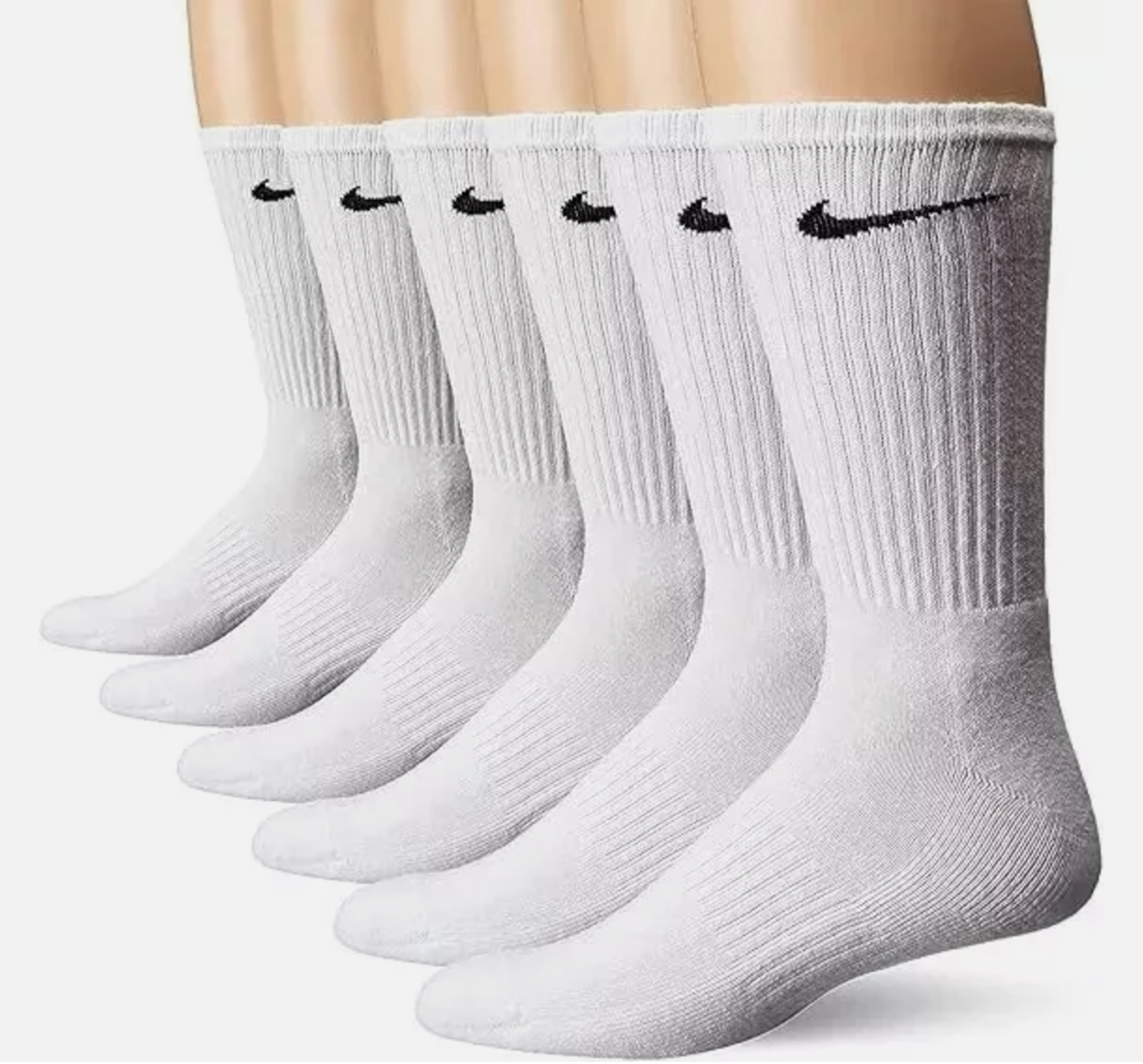 AUTHENTIC Nike Kid's Youth Everyday Crew Socks 6-PAIRS WHITE MEDIUM 5Y-7Y
