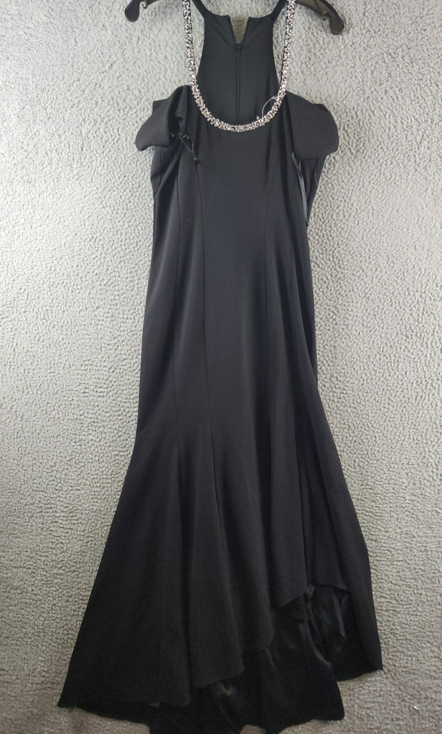 AQUA Embellished Neck Cutout Scuba Gown Women's 12 Black Scoop Neck Back Zip - Picture 4 of 14