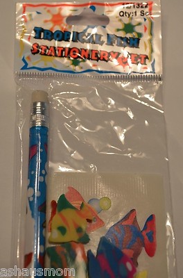 Goody Lot Of 7 Fish Tropical Sets Party Treats Pencil Sticker Eraser Prize