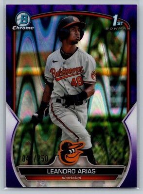 2023 Bowman Chrome 1st Bowman Leandro Arias SP Purple Ray Wave 42/250 Orioles