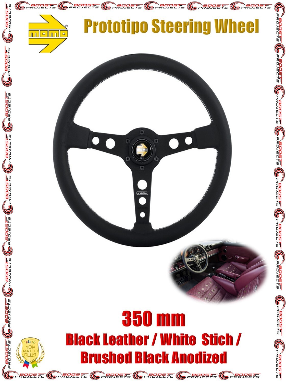 momo prototipo φ350 Momo Prototipo Steering Wheel 350 mm - Black Leather/White