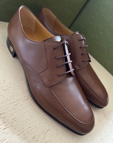 Pre-owned Gucci $1050  Men's Lace Up Leather Oxford Shoes Brown 11.5 Us/11 Uk 723610