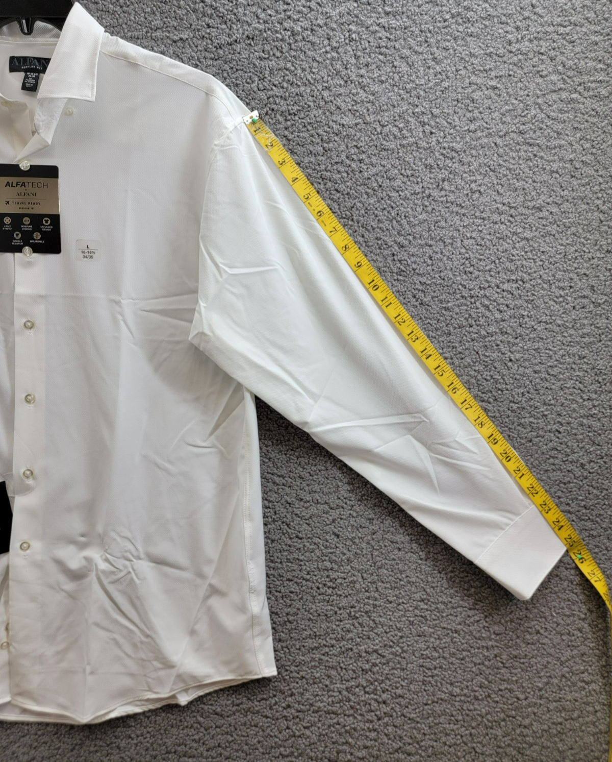 Alfani Regular Fit Travel Ready Solid Dress Shirt Men's 16-16.5 34-35 White L/S - Picture 9 of 19