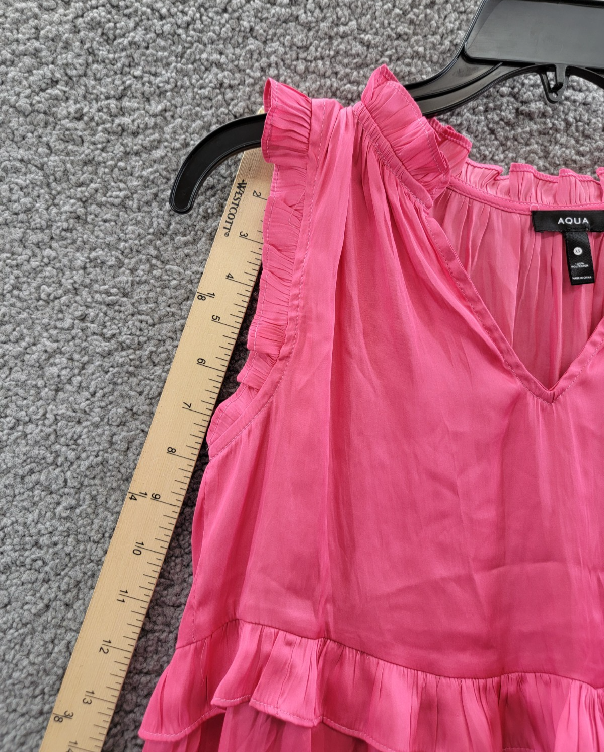 AQUA Satin Ruffled Tank Top Women's XS Hot Pink Vneck Sleeveless Pullover Style - Picture 9 of 15