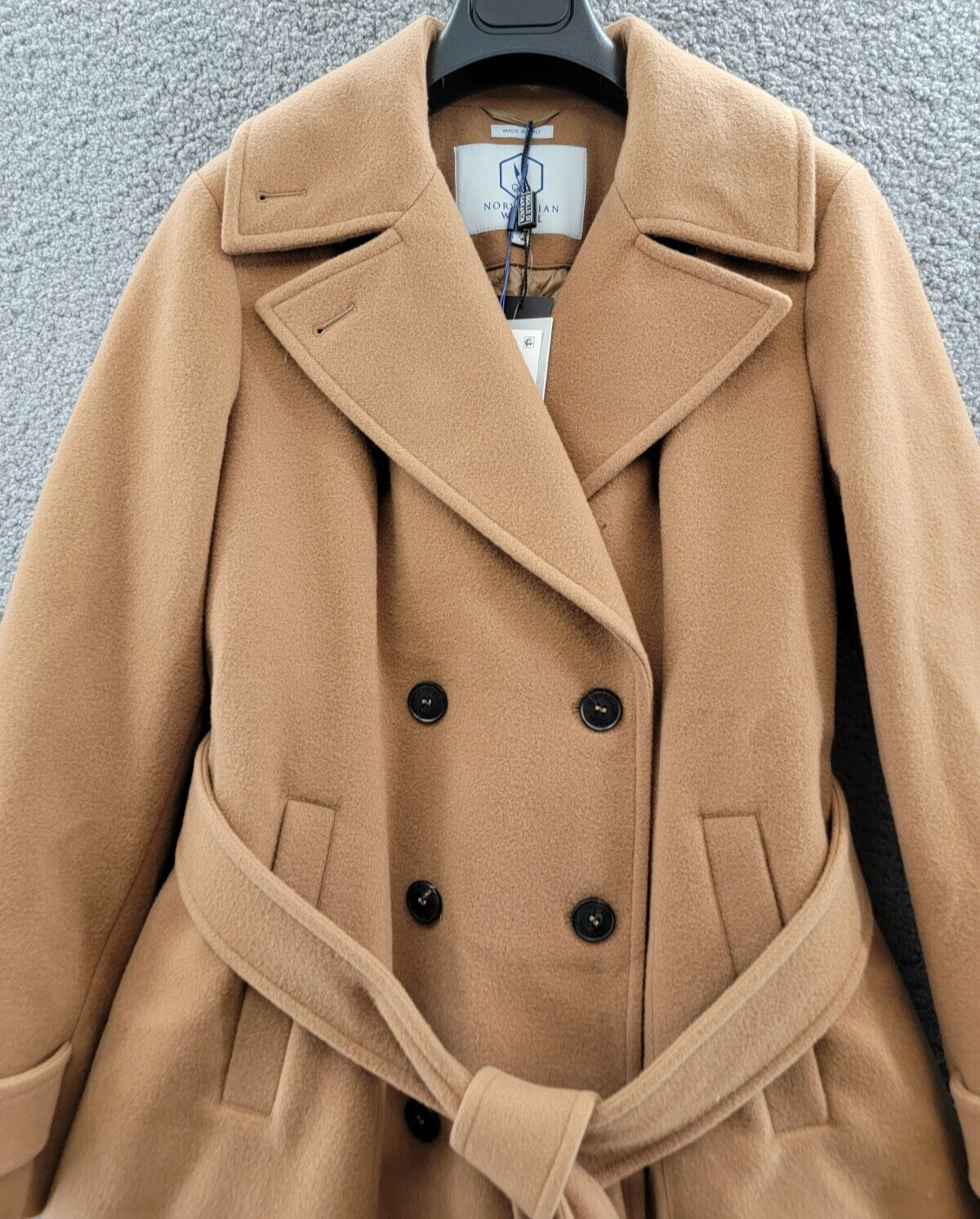 Pre-owned Norwegian Wool Cashmere Notch Collar Double Breasted Coat Women's M Camel L/s In Beige