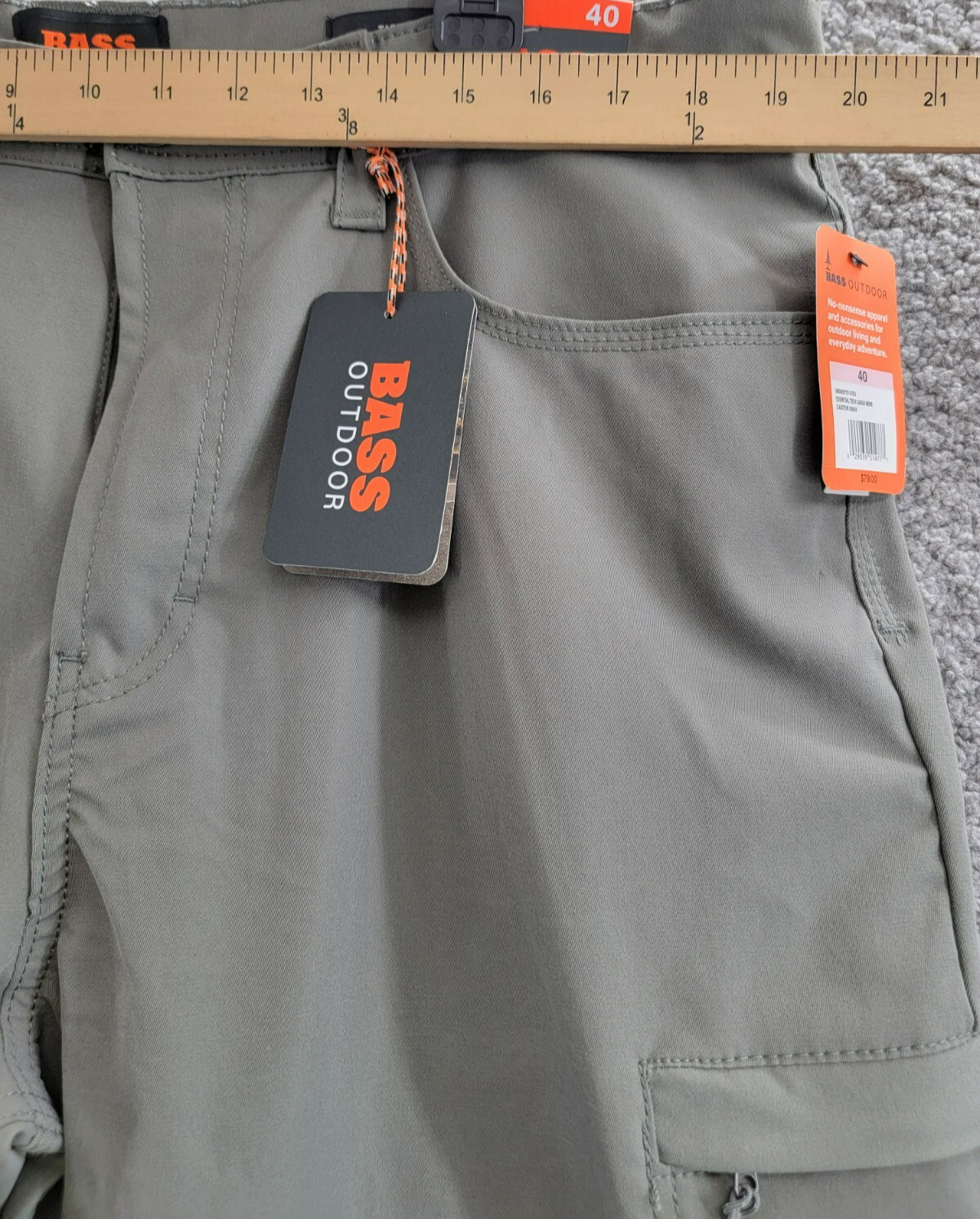 BASS OUTDOOR Essential Tech Cargo Pants Men's 40 Castor Gray Button Zip Closure - Picture 5 of 18