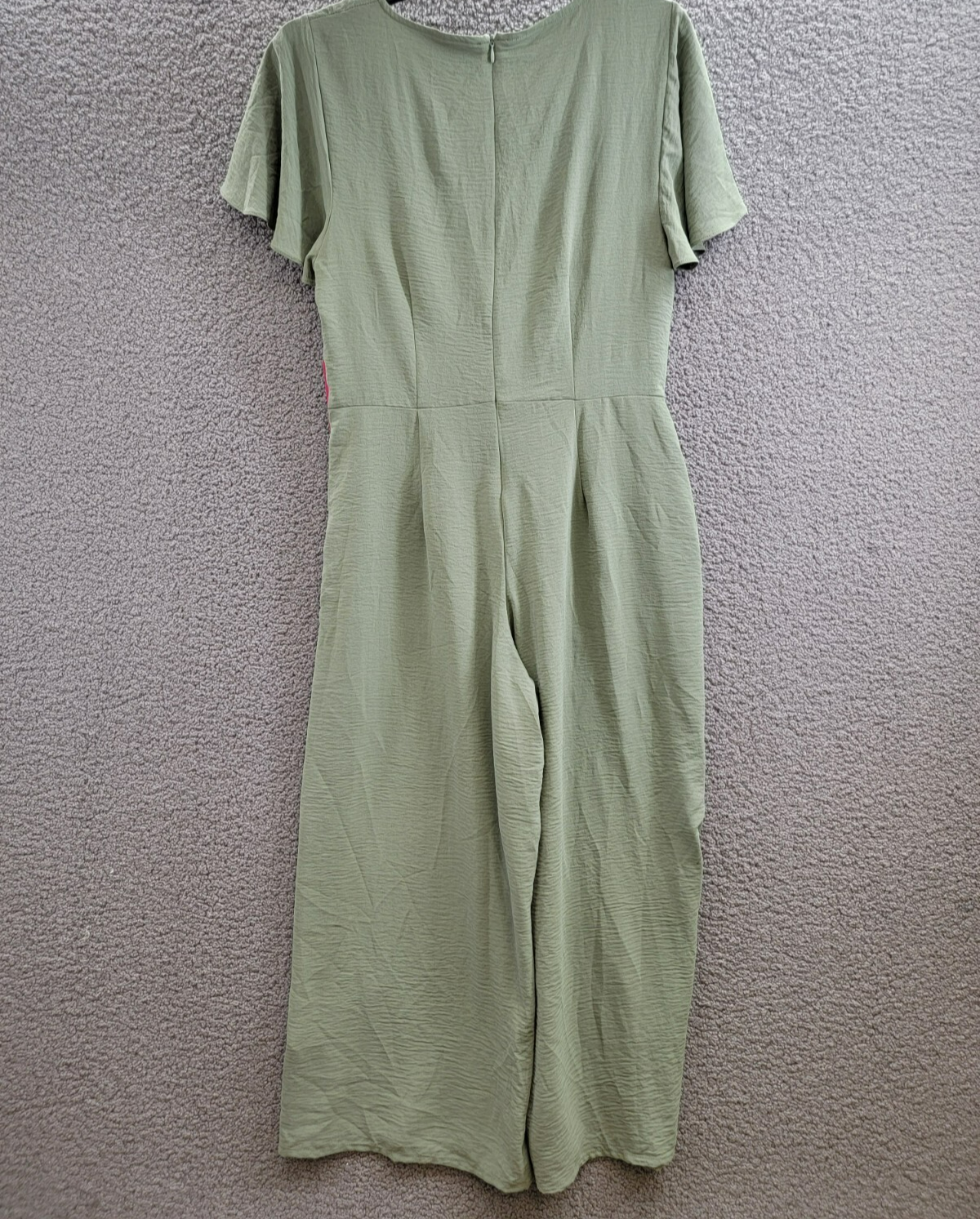 VINCE CAMUTO Flutter Sleeve Crop Wide Leg Jumpsuit Women's L Olive Mist Zip Back - Picture 12 of 18