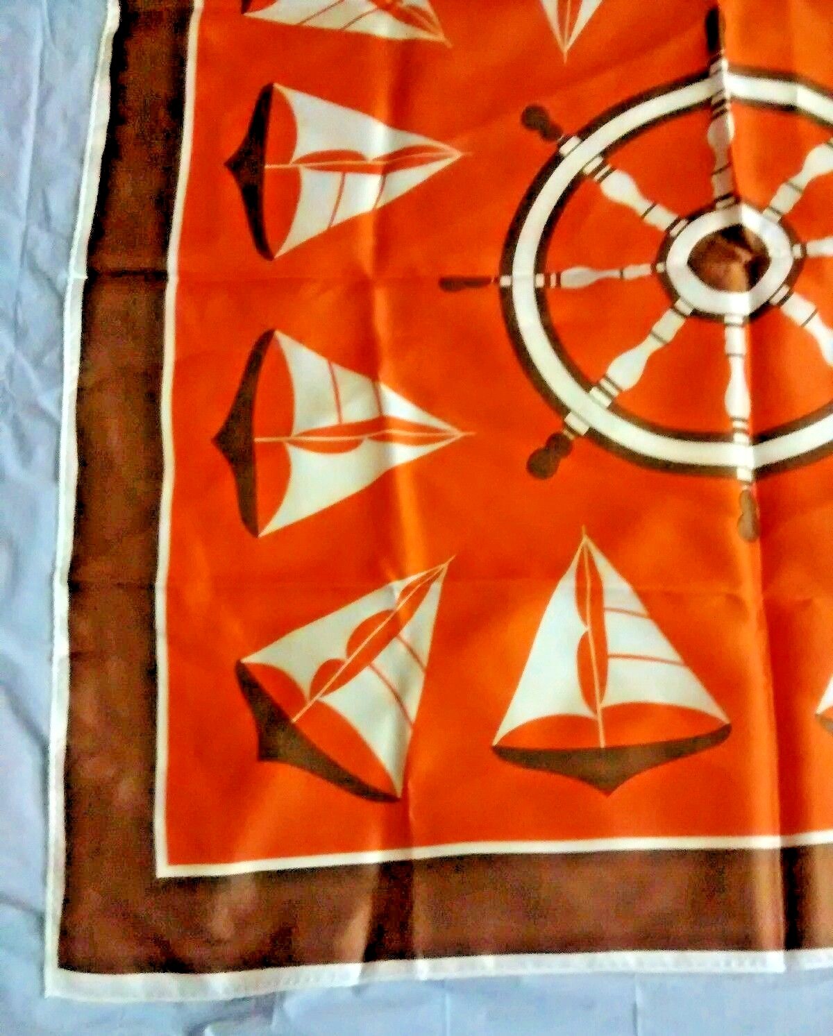 Rain Scarf Vintage Nautical Sailboats Captains Ship Wheel Orange Square 26