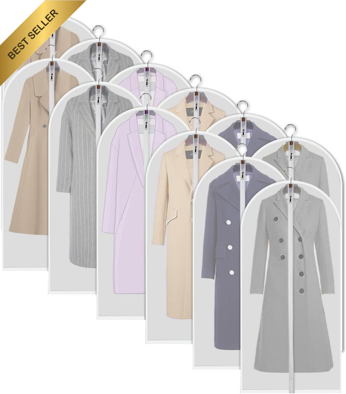 Hanging Garment Bags, 12 PCS Clear Garment Bag Transparent Full Zipper Suit Bag,