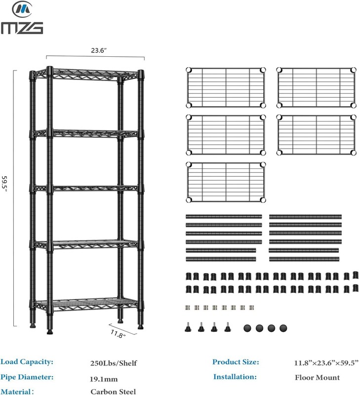 5 Shelves Adjustable Heavy Duty Storage Shelving Steel Organizer Wire