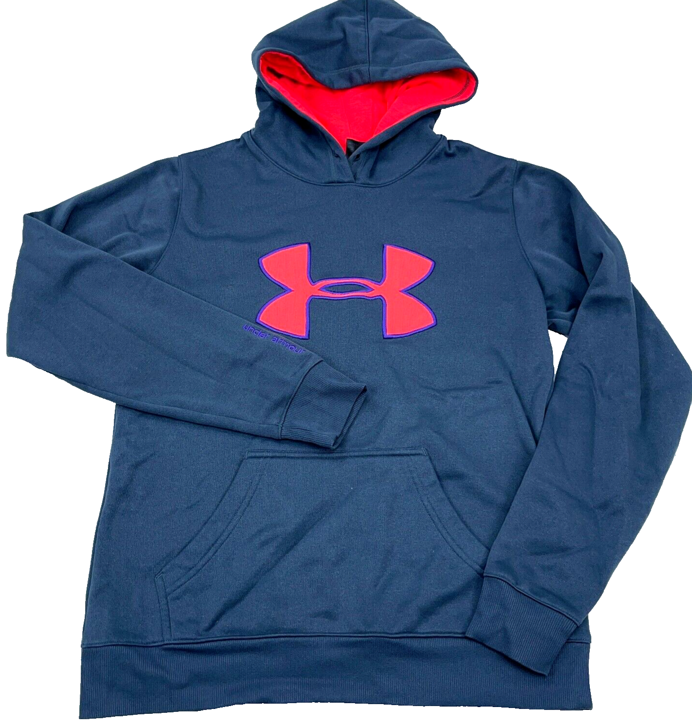Under Armor Hoodie Women Small Gray Pink Logo Sweatshirt