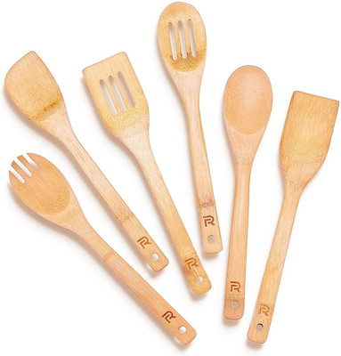 Riveira Bamboo Wooden Spoons for Cooking 6-Piece, Apartment Essentials Wood Spat
