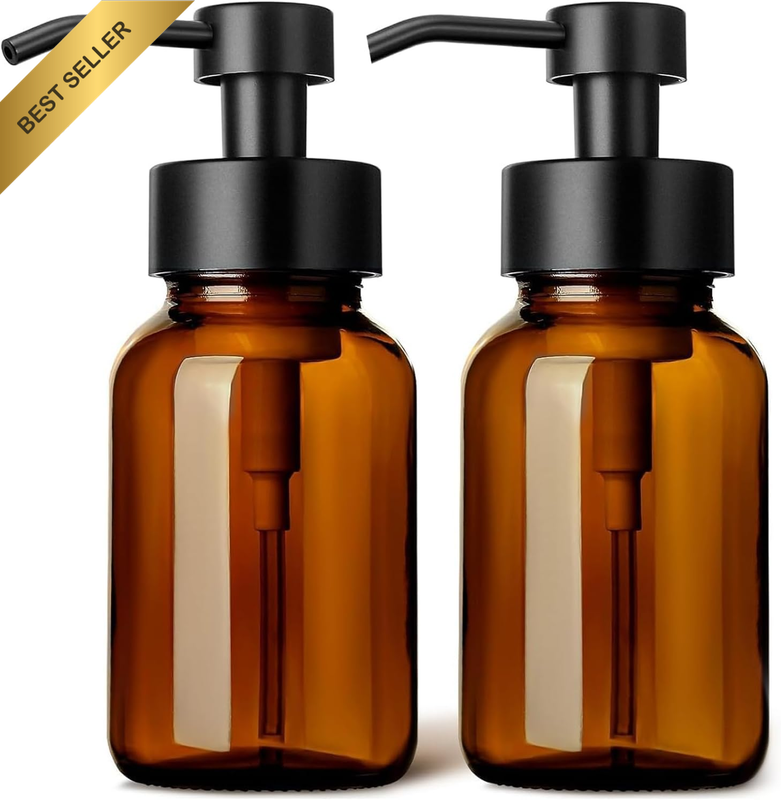 Foaming Soap Dispenser, 8.5 Oz Amber Glass Foam Soap Dispenser for Bathroom & Ki